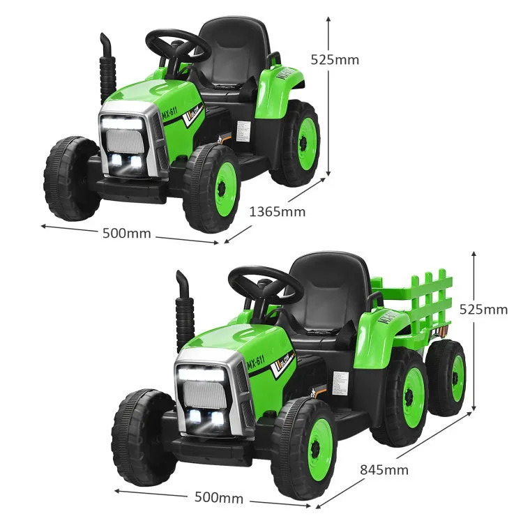 12V Kids Ride On Tractor with Trailer Ground Loader-Green