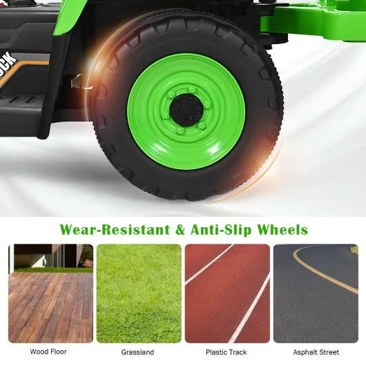 12V Kids Ride On Tractor with Trailer Ground Loader-Green