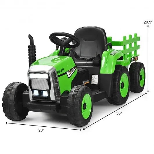 12V Kids Ride On Tractor with Trailer Ground Loader-Green