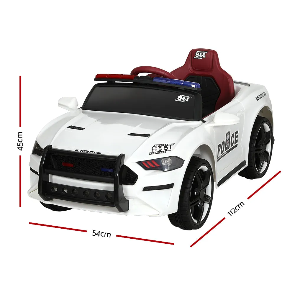 12V White Police Ride On Car, Keyless, Remote, Rigo