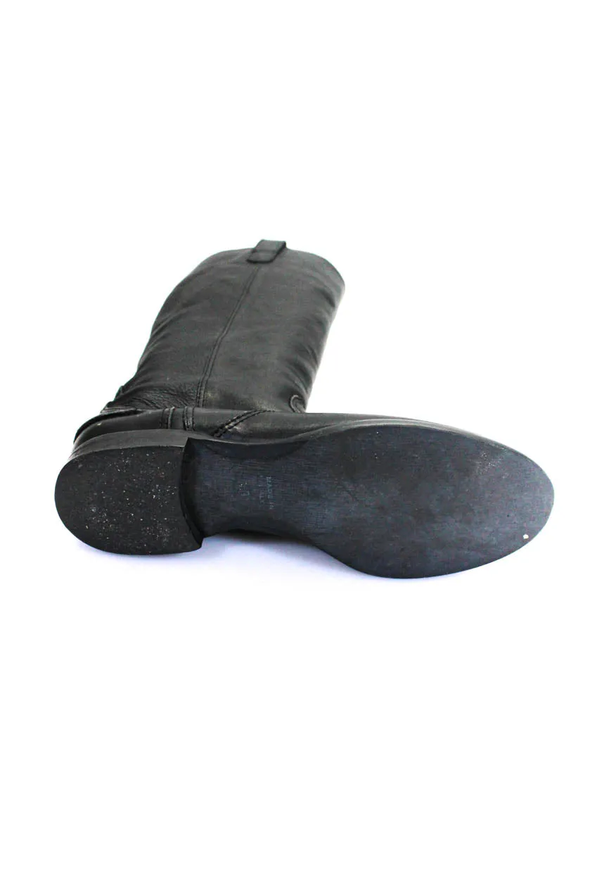 1937 Footwear Women's Leather Knee High Round Toe Boots Black Size 8