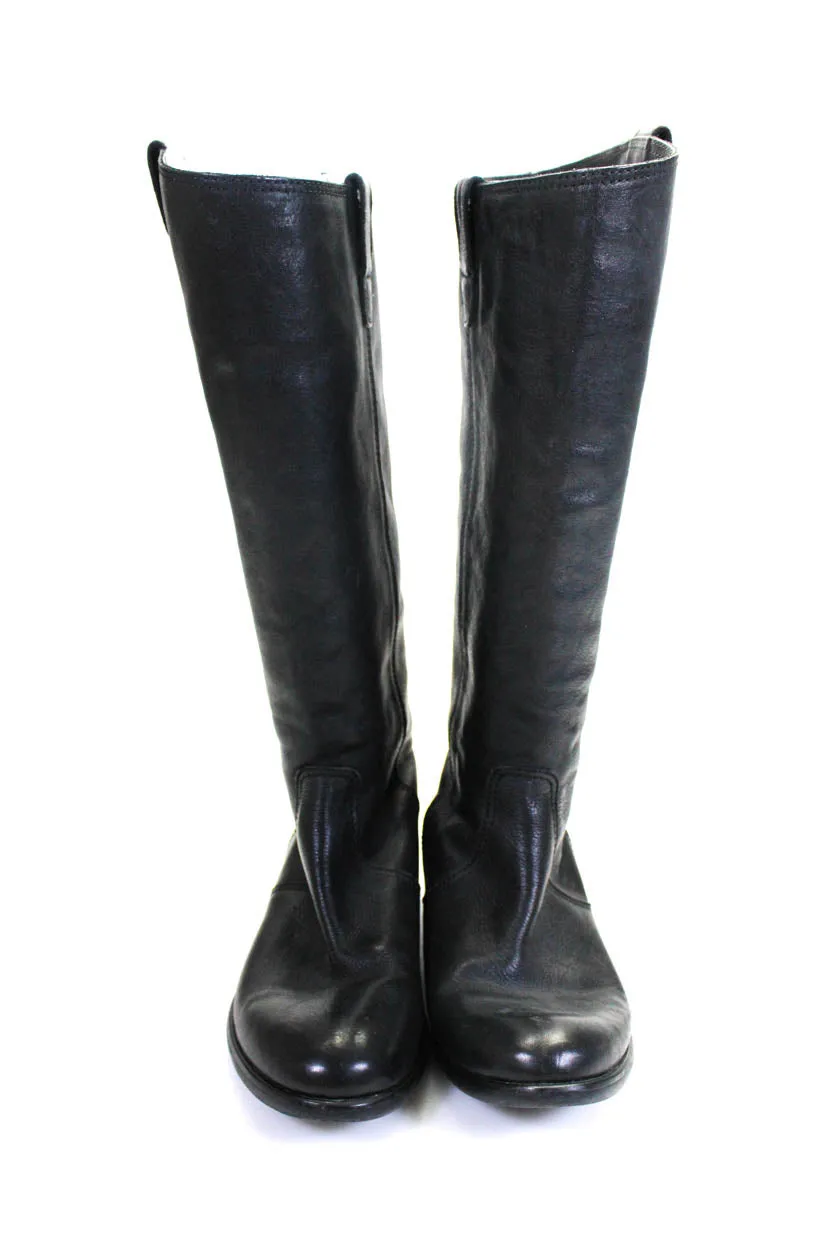 1937 Footwear Women's Leather Knee High Round Toe Boots Black Size 8