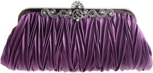 1pc Evening Clutch Purses Cocktail Evening Handbags Satin Pleated Bag Purple Handbags Purse Handbag for Women Lady