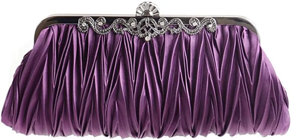 1pc Evening Clutch Purses Cocktail Evening Handbags Satin Pleated Bag Purple Handbags Purse Handbag for Women Lady
