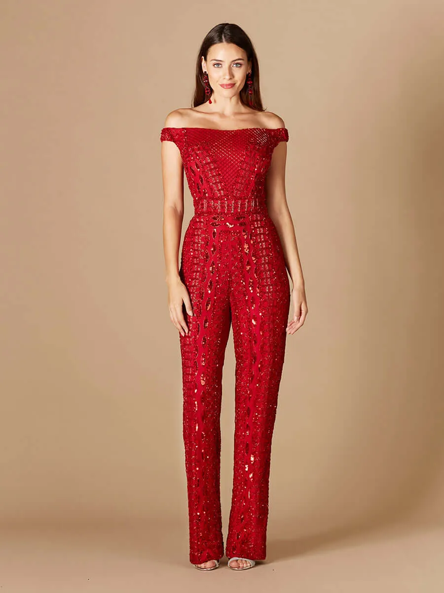 29323 - Beaded Off Shoulder Jumpsuit