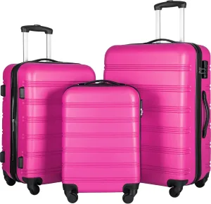 3 Piece Hardside Spinner Luggage Set, Secure and Stylish for Travel, Pink