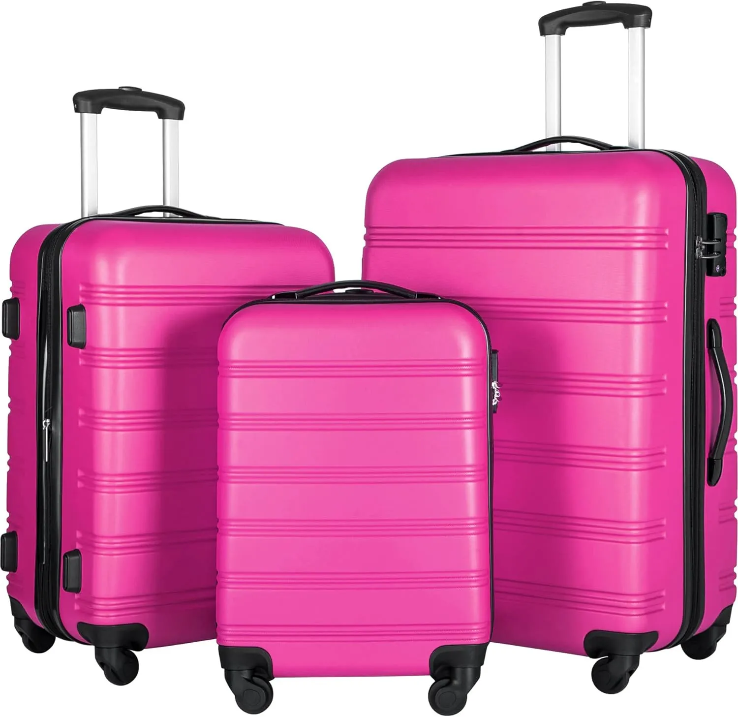 3 Piece Hardside Spinner Luggage Set, Secure and Stylish for Travel, Pink