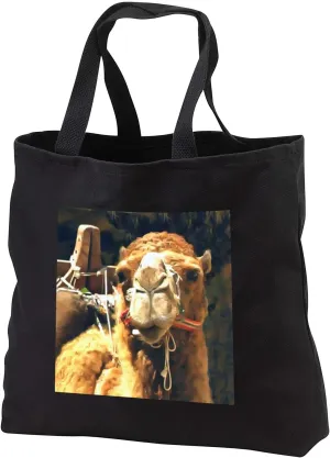 3dRose Artistic head portrait of a touristic camel wearing bridle and saddle - Tote Bags (tb_334243)
