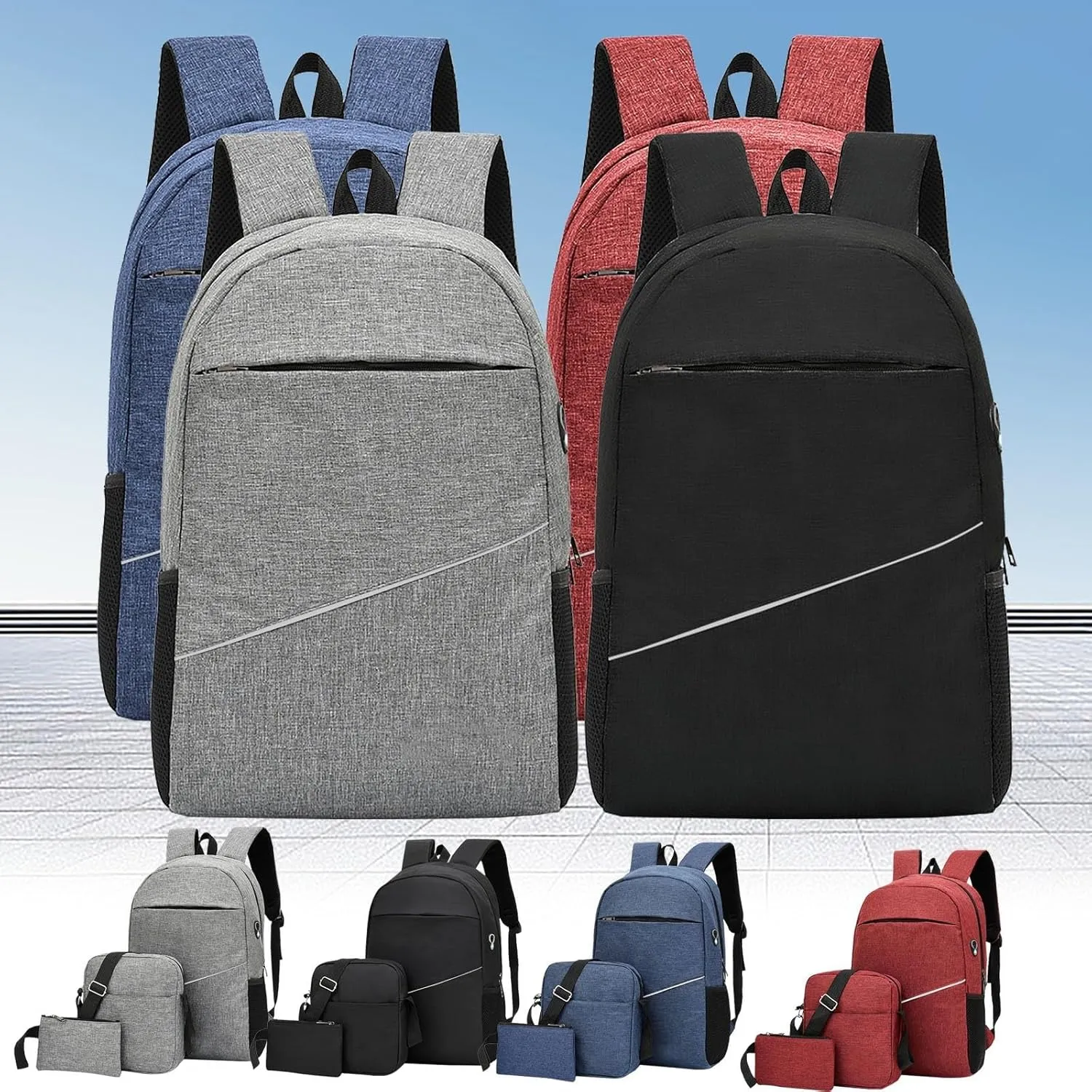 3PCS Men's Computer Backpack, Laptop Backpacks Outdoor Travel Bag, College Computer Bag for Women & Men