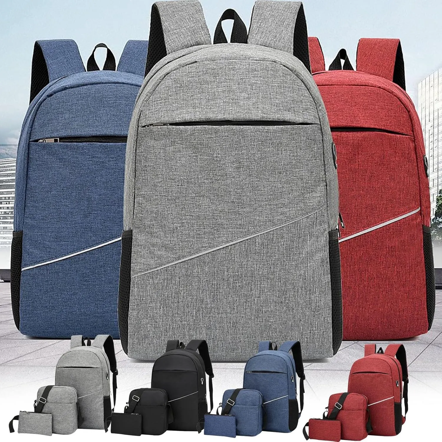3PCS Men's Computer Backpack, Laptop Backpacks Outdoor Travel Bag, College Computer Bag for Women & Men