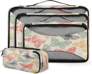 4 Set Packing Cubes Artistic Butterfly Patterns Travel Accessories Mesh Organizer Bag Luggage Travel Essentials for Carry on Suitcases