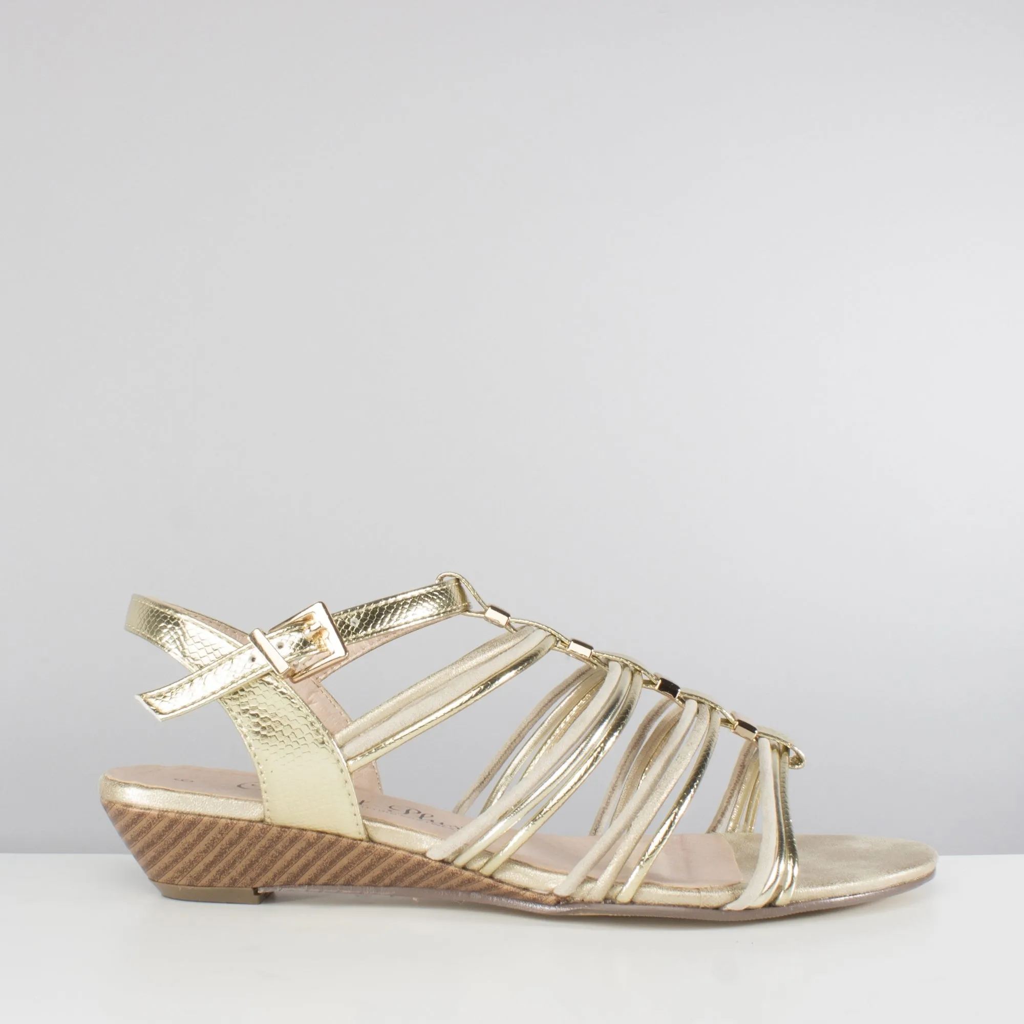 ACTON Ladies Strappy Wedge Sandals Gold