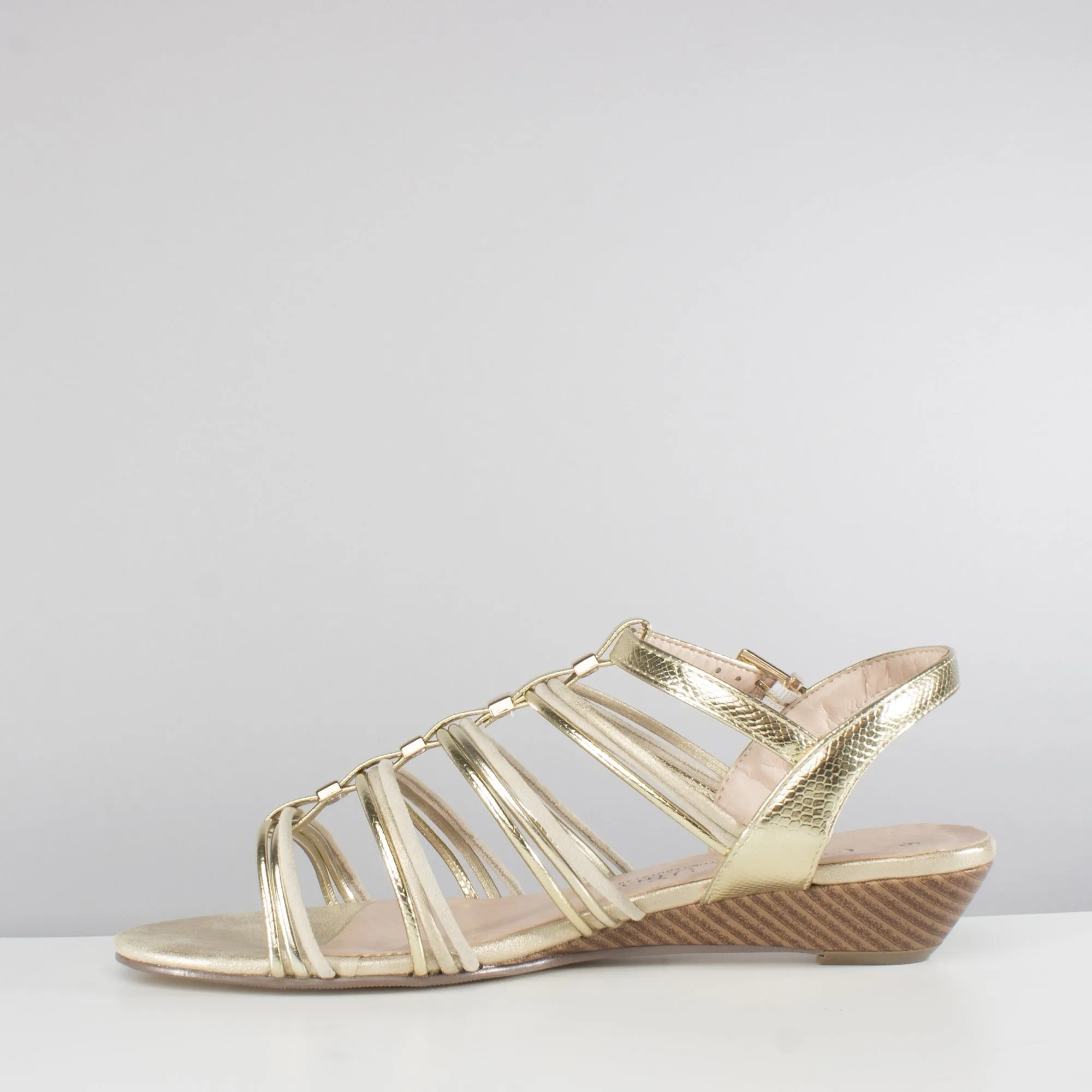 ACTON Ladies Strappy Wedge Sandals Gold
