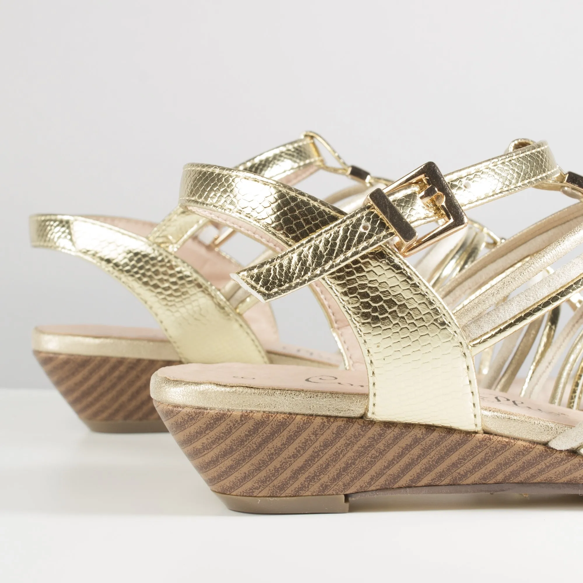 ACTON Ladies Strappy Wedge Sandals Gold