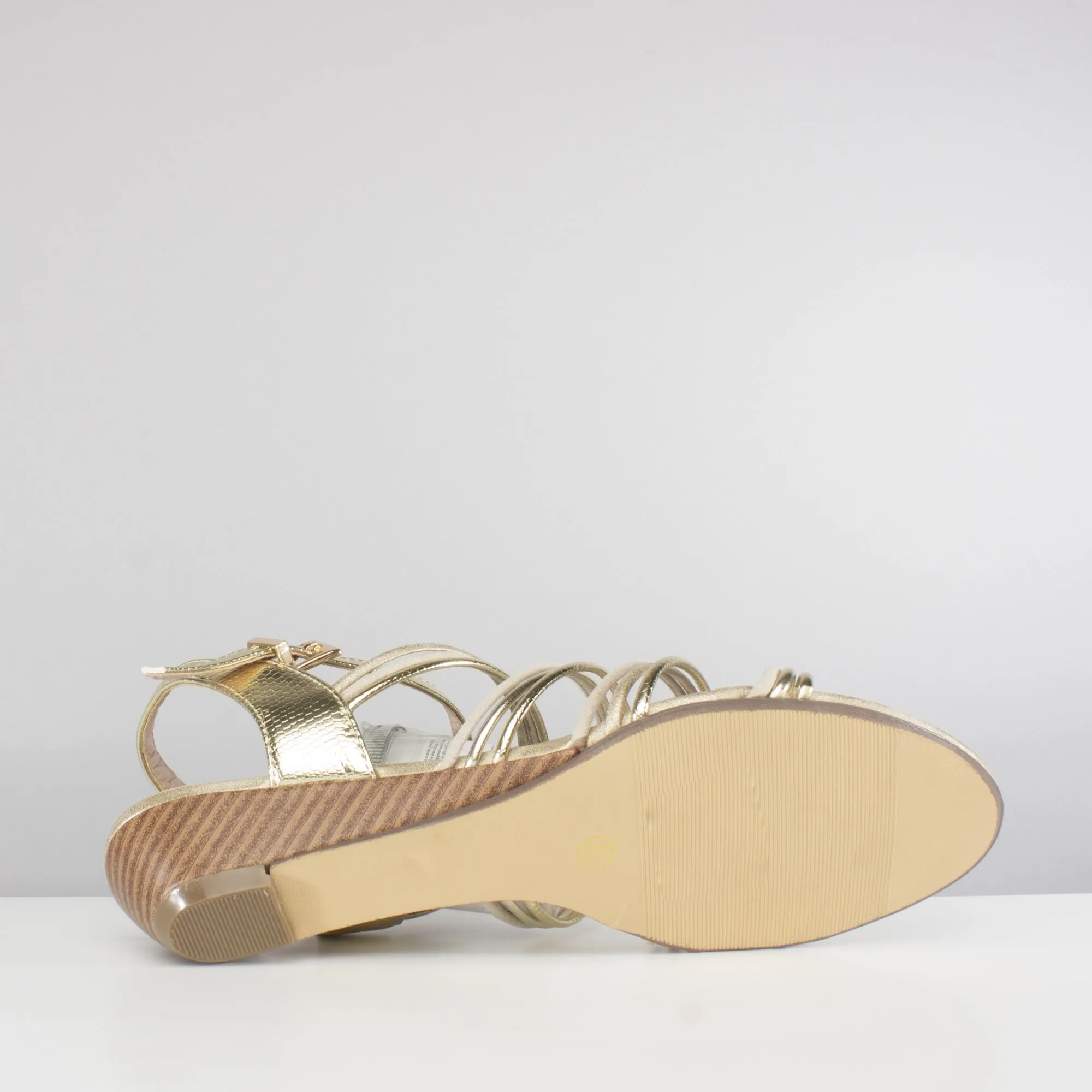 ACTON Ladies Strappy Wedge Sandals Gold