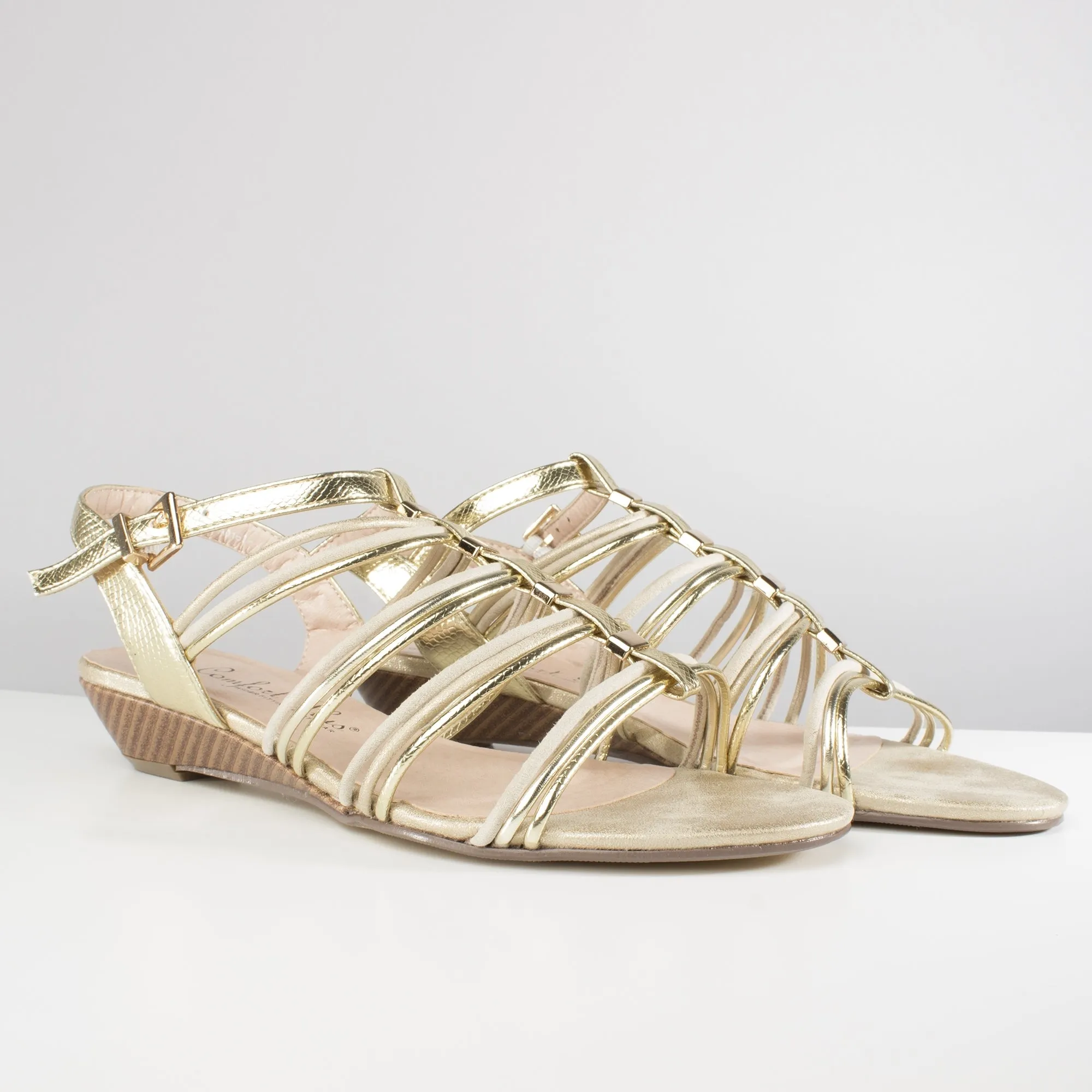 ACTON Ladies Strappy Wedge Sandals Gold