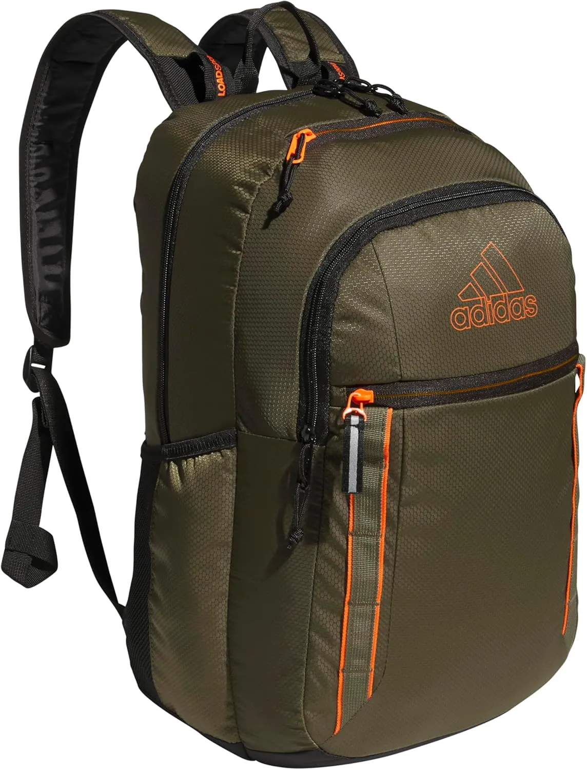 adidas Excel Backpack, Durable Large Athletic Laptop Bag, Olive Strata Green/Black/Impact Orange, One Size