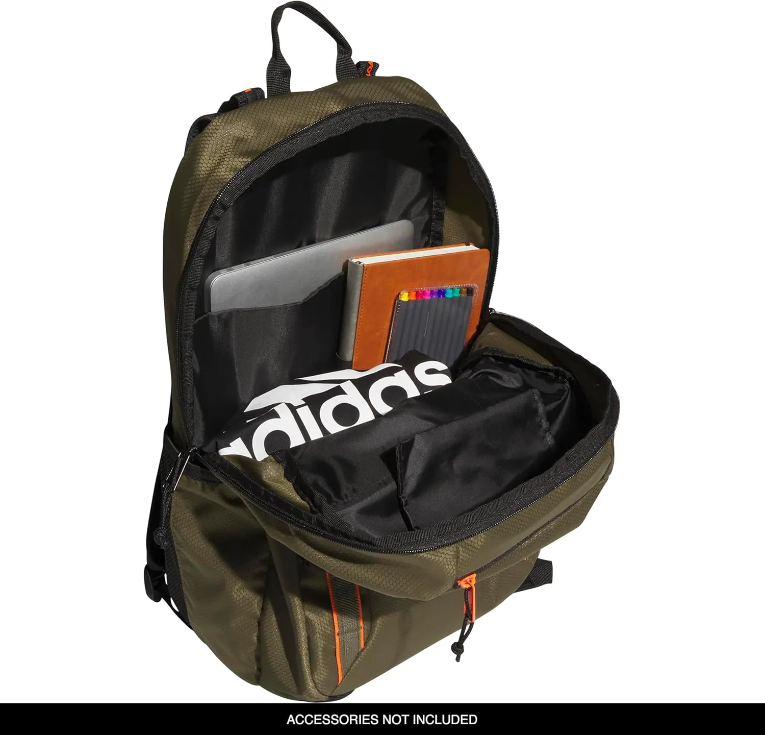 adidas Excel Backpack, Durable Large Athletic Laptop Bag, Olive Strata Green/Black/Impact Orange, One Size