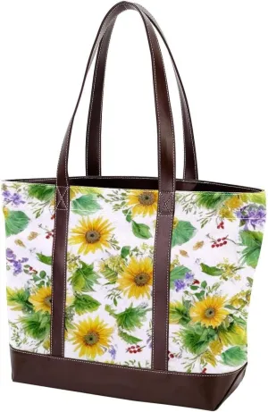 Aesthetic Sunflower-331 Tote Bags Durable Leather Canvas Purses and Handbags for Women Top Handle Shoulder Satchel Hobo Bags