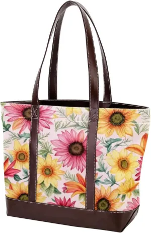Aesthetic Sunflower-346 Tote Bags Durable Leather Canvas Purses and Handbags for Women Top Handle Shoulder Satchel Hobo Bags