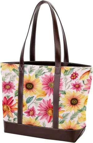 Aesthetic Sunflower-349 Tote Bags Durable Leather Canvas Purses and Handbags for Women Top Handle Shoulder Satchel Hobo Bags