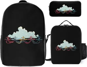 Airplane 3Pcs Backpack Set 17 Inch Laptop Backpack Travel Daypack with Lunch Box Pencil Case