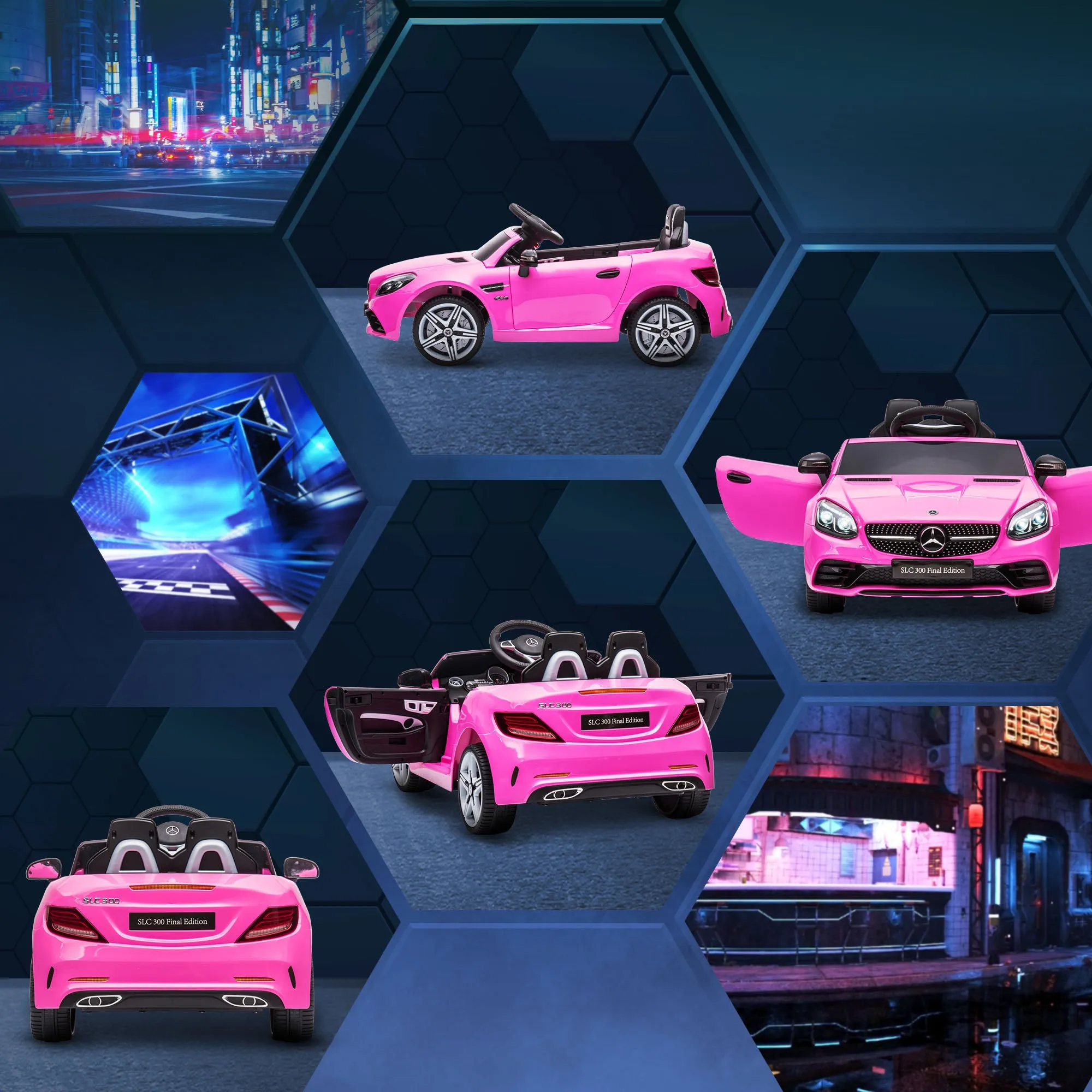 AIYAPLAY Mercedes Benz SLC 300 Licensed 12V Kids Electric Ride On Car with Parental Remote Two Motor Music Light Suspension Wheel for 3-6 Years Pink