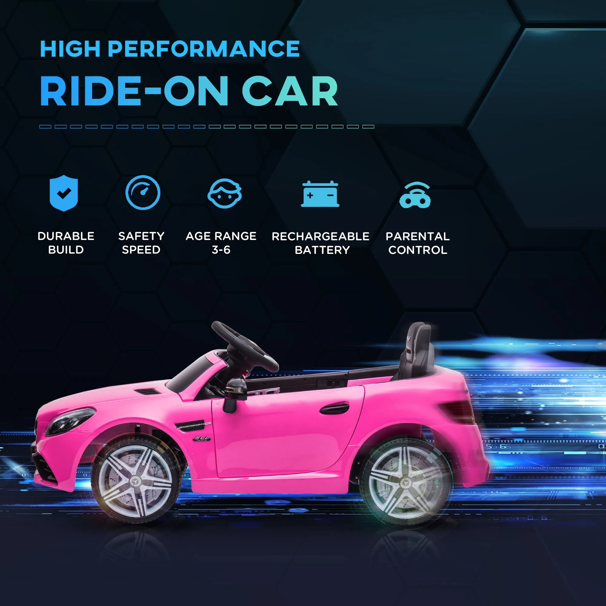 AIYAPLAY Mercedes Benz SLC 300 Licensed 12V Kids Electric Ride On Car with Parental Remote Two Motor Music Light Suspension Wheel for 3-6 Years Pink