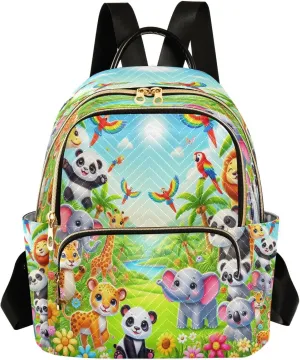 Animals Colorful Mini Backpack Purse for Women Small Quilted Bookbag Ladies Shoulder Bags for Work Travel Casual Daypack M