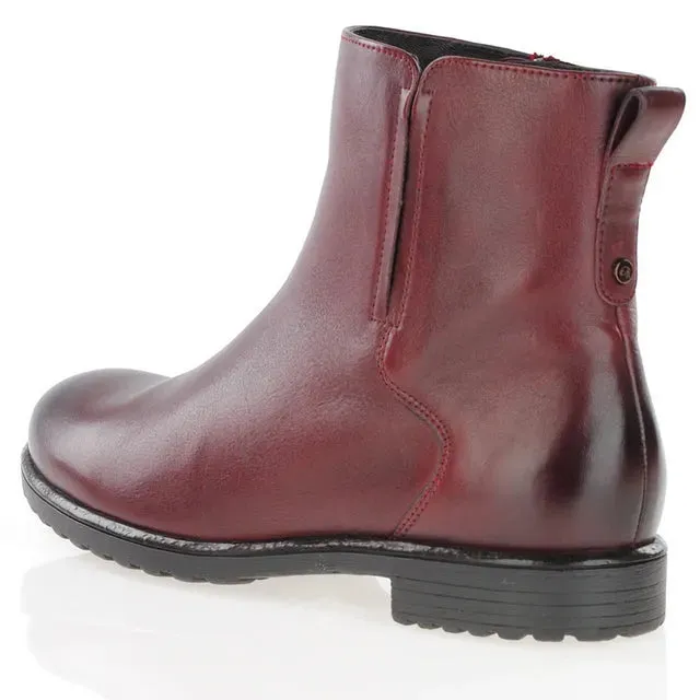 Ara Burgundy Leather Ankle Boots with Removable Insole