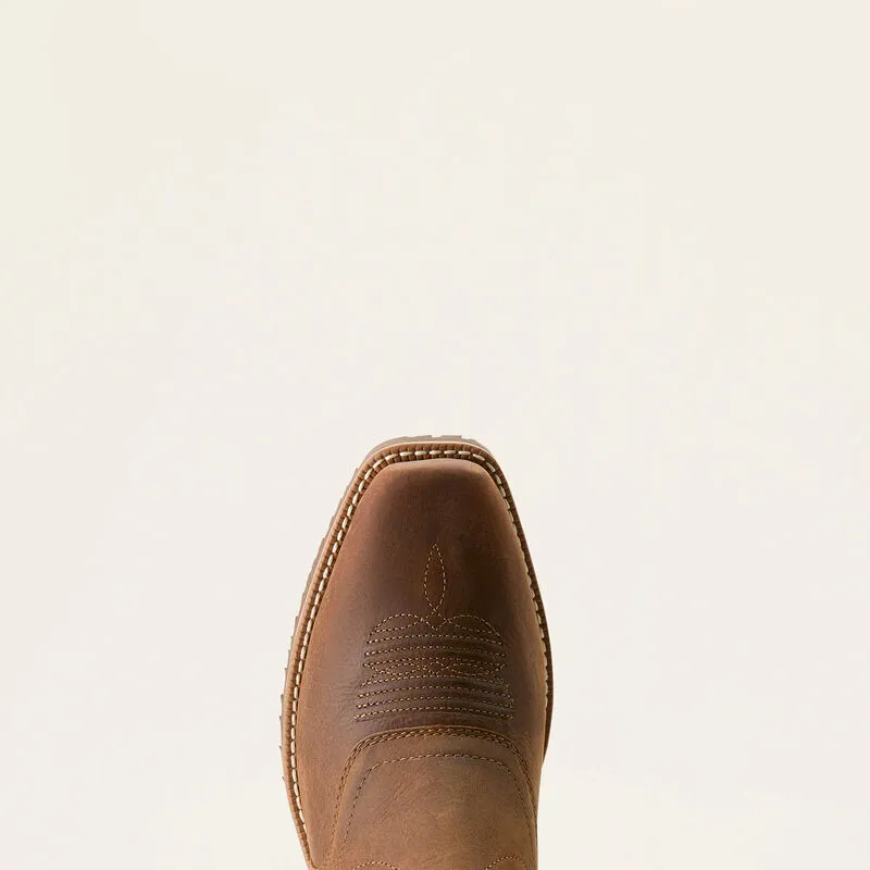 Ariat Men's Hybrid Roughstock Square Toe Waterproof Cowboy Boot in Status Brown
