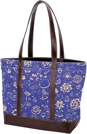 Art Flower-1117 Tote Bags Durable Leather Canvas Purses and Handbags for Women Top Handle Shoulder Satchel Hobo Bags