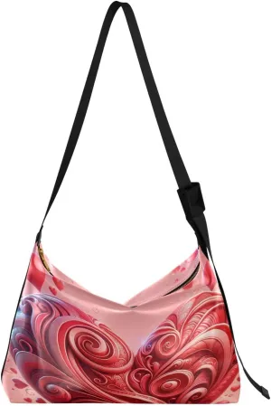 Artistic Anaglyph Red Heart Hobo Crossbody Bags for Women Leather Large Shoulder Bag Cross Body Trendy Womens Tote Bags Handbag for Travel Shopping