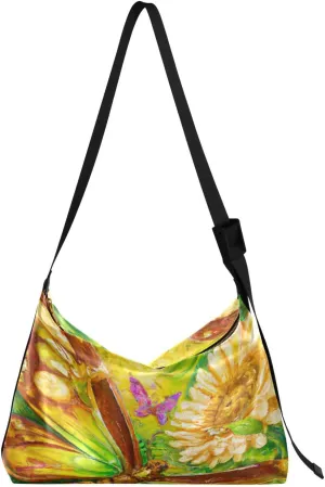 Artistic Butterfly Flower Spring Hobo Crossbody Bags for Women Leather Large Shoulder Bag Cross Body Watercolor Trendy Womens Tote Bags Handbag for Travel Shopping