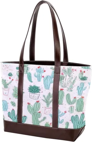 Artistic Cactus-523 Tote Bags Durable Leather Canvas Purses and Handbags for Women Top Handle Shoulder Satchel Hobo Bags
