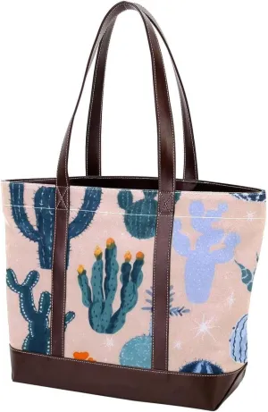 Artistic Cactus-526 Tote Bags Durable Leather Canvas Purses and Handbags for Women Top Handle Shoulder Satchel Hobo Bags