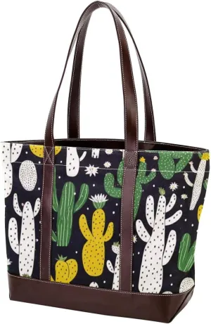 Artistic Cactus-532 Tote Bags Durable Leather Canvas Purses and Handbags for Women Top Handle Shoulder Satchel Hobo Bags