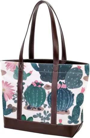 Artistic Cactus-541 Tote Bags Durable Leather Canvas Purses and Handbags for Women Top Handle Shoulder Satchel Hobo Bags