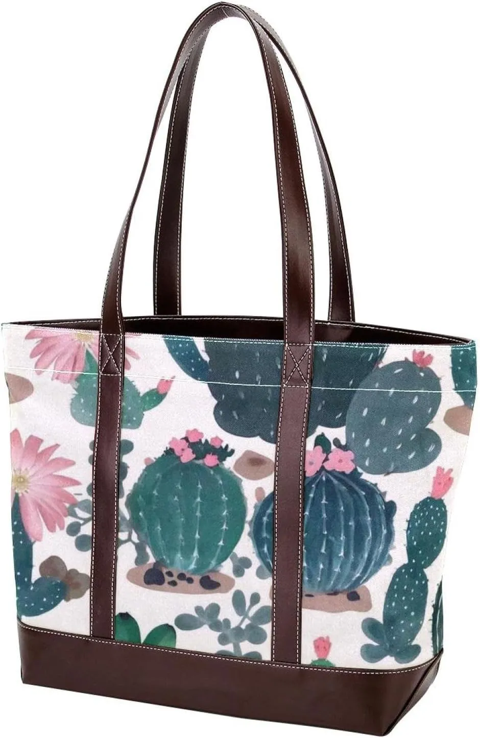 Artistic Cactus-541 Tote Bags Durable Leather Canvas Purses and Handbags for Women Top Handle Shoulder Satchel Hobo Bags