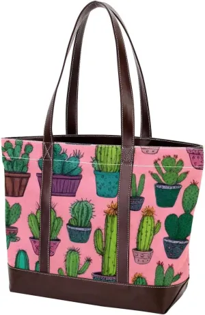 Artistic Cactus-544 Tote Bags Durable Leather Canvas Purses and Handbags for Women Top Handle Shoulder Satchel Hobo Bags