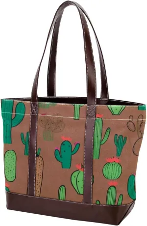 Artistic Cactus-553 Tote Bags Durable Leather Canvas Purses and Handbags for Women Top Handle Shoulder Satchel Hobo Bags