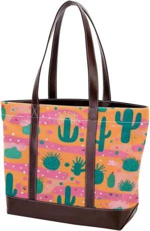 Artistic Cactus-562 Tote Bags Durable Leather Canvas Purses and Handbags for Women Top Handle Shoulder Satchel Hobo Bags