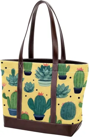 Artistic Cactus-565 Tote Bags Durable Leather Canvas Purses and Handbags for Women Top Handle Shoulder Satchel Hobo Bags