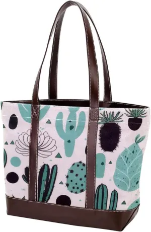 Artistic Cactus-583 Tote Bags Durable Leather Canvas Purses and Handbags for Women Top Handle Shoulder Satchel Hobo Bags