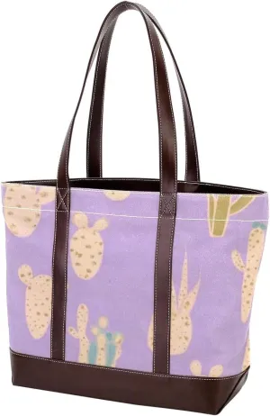 Artistic Cactus-607 Tote Bags Durable Leather Canvas Purses and Handbags for Women Top Handle Shoulder Satchel Hobo Bags