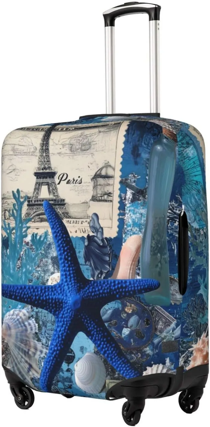 Artistic Collage Featuring Blue Starfish Coral Reefs Luggage Cover Suitcase Cover Protector Travel Suitcase Cover