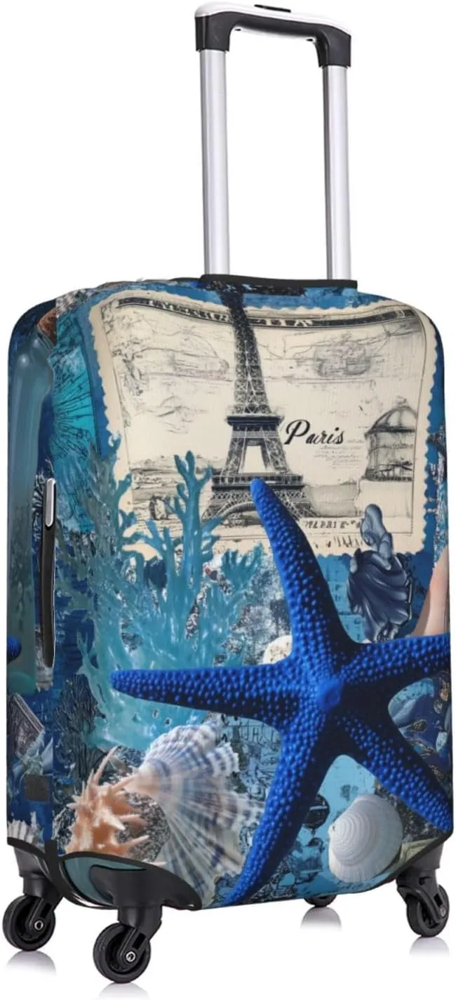 Artistic Collage Featuring Blue Starfish Coral Reefs Luggage Cover Suitcase Cover Protector Travel Suitcase Cover