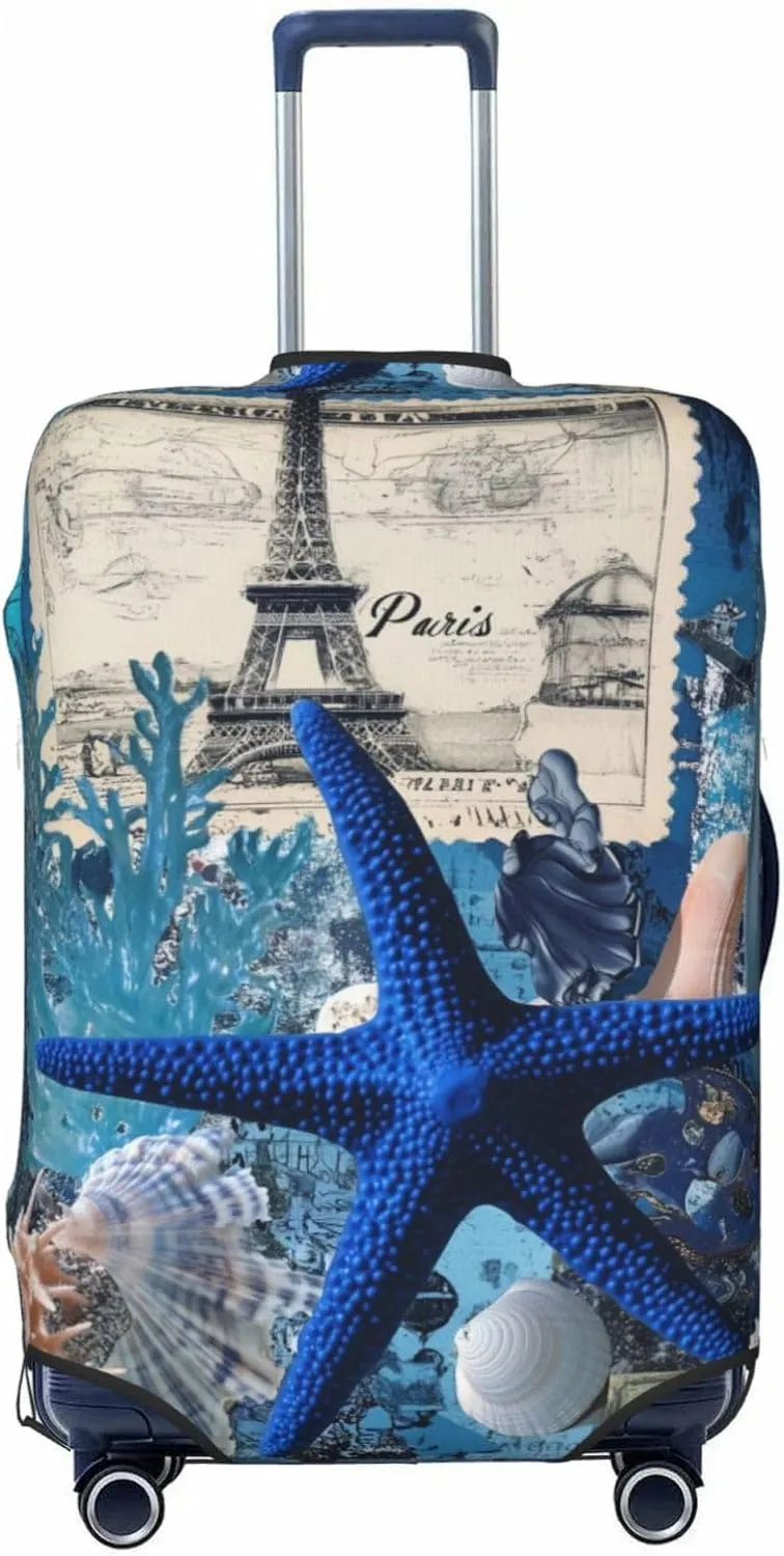 Artistic Collage Featuring Blue Starfish Coral Reefs Luggage Cover Suitcase Cover Protector Travel Suitcase Cover