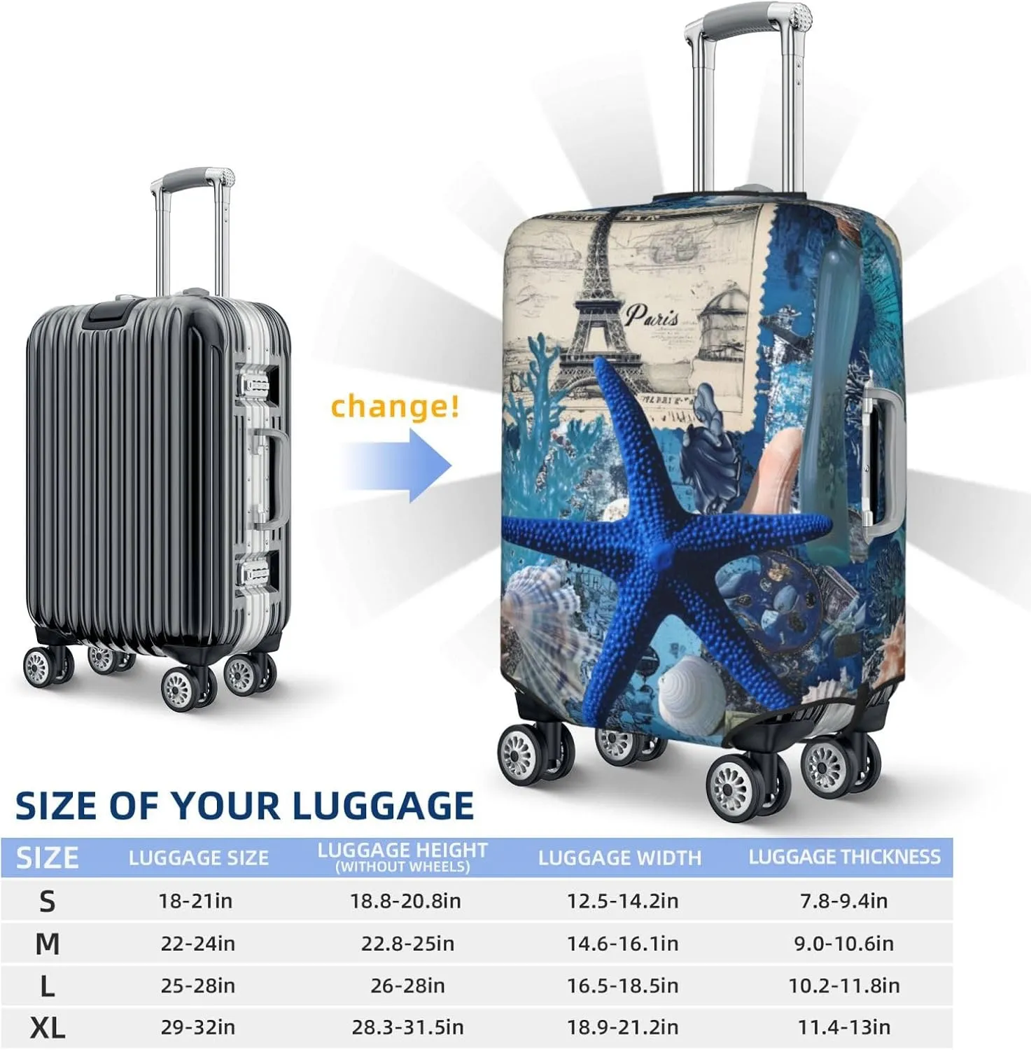 Artistic Collage Featuring Blue Starfish Coral Reefs Luggage Cover Suitcase Cover Protector Travel Suitcase Cover