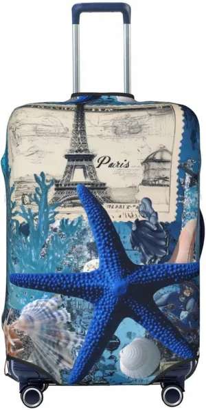 Artistic Collage Featuring Blue Starfish Coral Reefs Luggage Cover Suitcase Cover Protector Travel Suitcase Cover